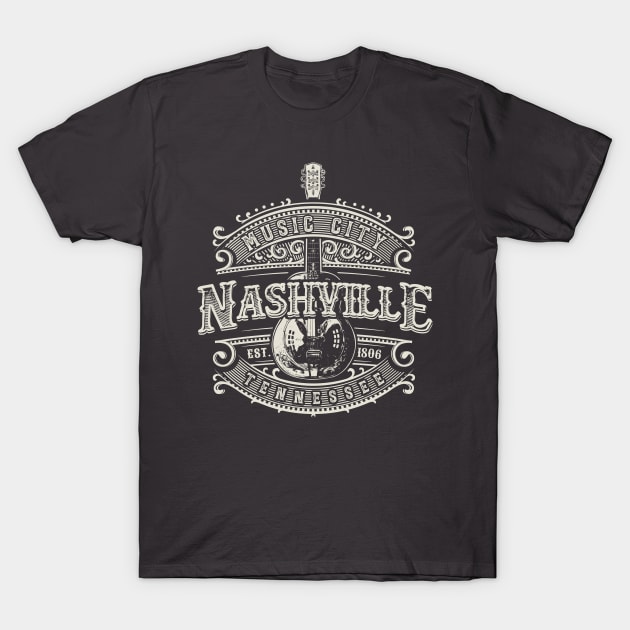Nashville Music City Tennessee Guitar Vintage T-Shirt by Designkix